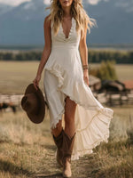 Ruffle Asymmetrical Hem Sleeveless Dress