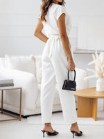 Surplice Cap Sleeve Tie Waist Jumpsuit - Ladyez