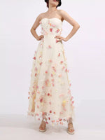 Floral Applique Strapless Tulle Maxi Dress