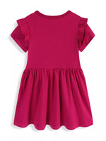 Children's Cherry Bowknot Applique Ruffle Sleeve Casual Dress