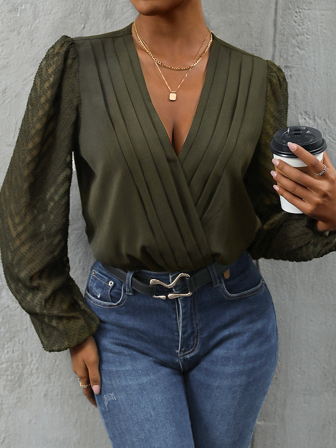 Perfee Ruched Surplice Long Sleeve Bodysuit - Ladyez