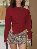 Asymmetrical Off-Shoulder Long Sleeve T-Shirt