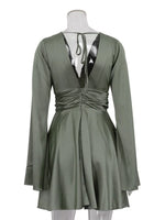V-Neck Satin Mini Dress with Flowy Sleeves