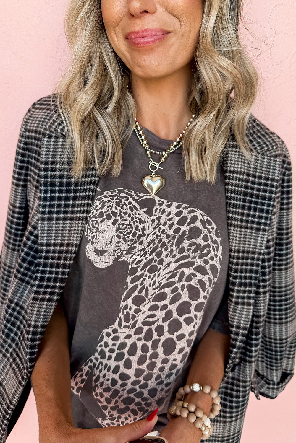 Cheetah Mineral Wash Round Neck Half Sleeve T-Shirt - Ladyez