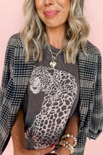 Cheetah Mineral Wash Round Neck Half Sleeve T-Shirt - Ladyez