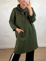Full Size Casual Drawstring Hooded Sweatshirt Dress Plus Size