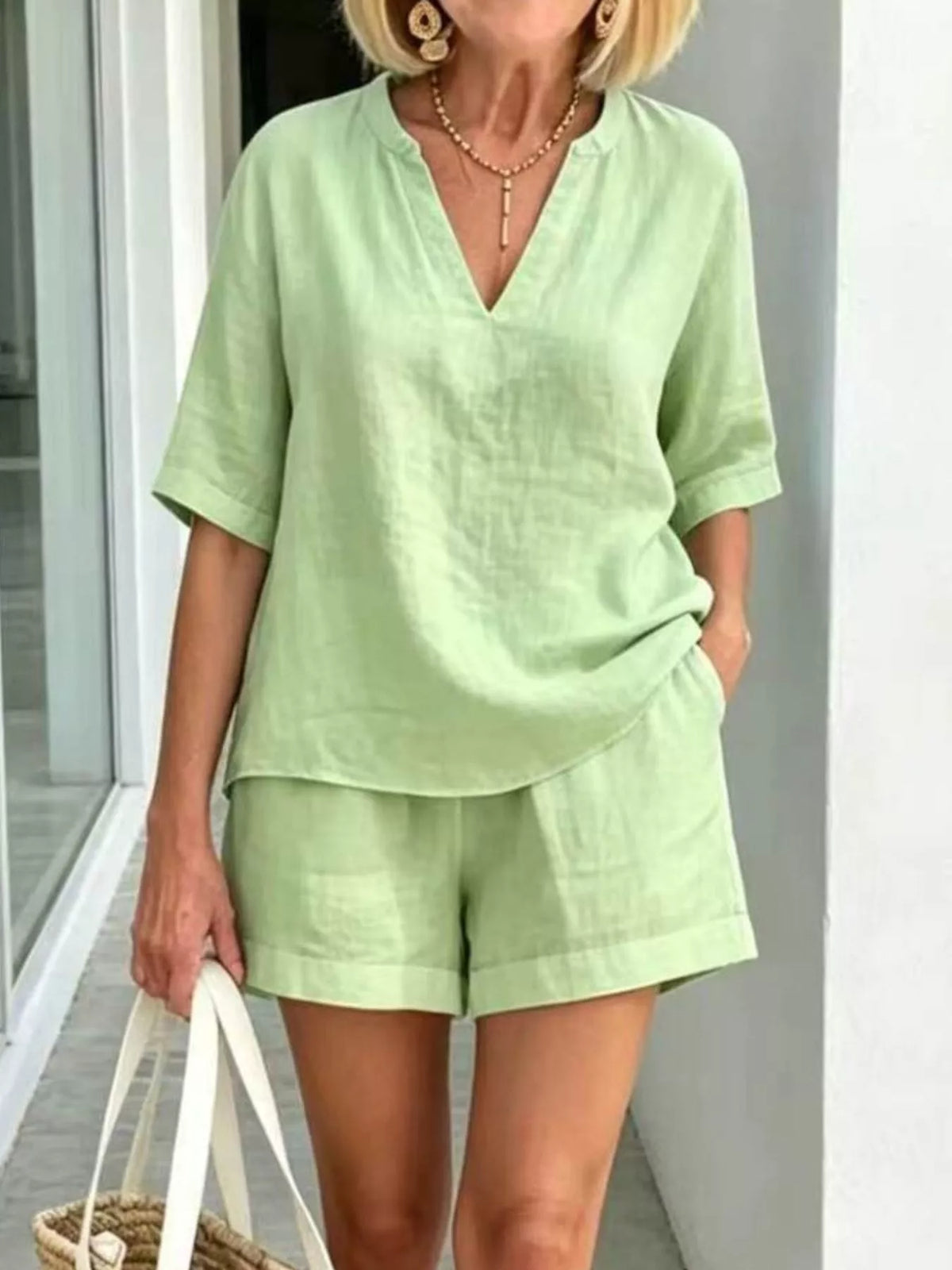Full Size Half Sleeve Top and Shorts Set Plus Size