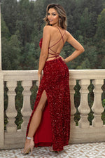 Sequin Backless Split Maxi Dress - Ladyez