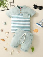 Children's Striped Button Detail Polo and Shorts Set