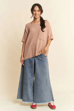 Davi & Dani Patch Pocket Wide Leg Culotte Jeans - Ladyez