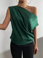 Asymmetrica One-Shoulder Draped Blouse - Ladyez