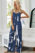 Shiny Tie-Dye Spaghetti Strap Jumpsuit with Pockets - Ladyez