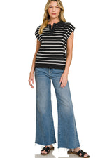 Zenana Viscose Striped Collared Sweater Vest