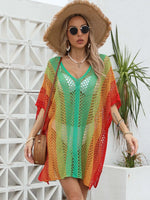 Rainbow Gradient Crochet Beach Cover Up - Ladyez