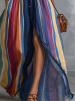 Multi-Color Striped Maxi Shirt Dress