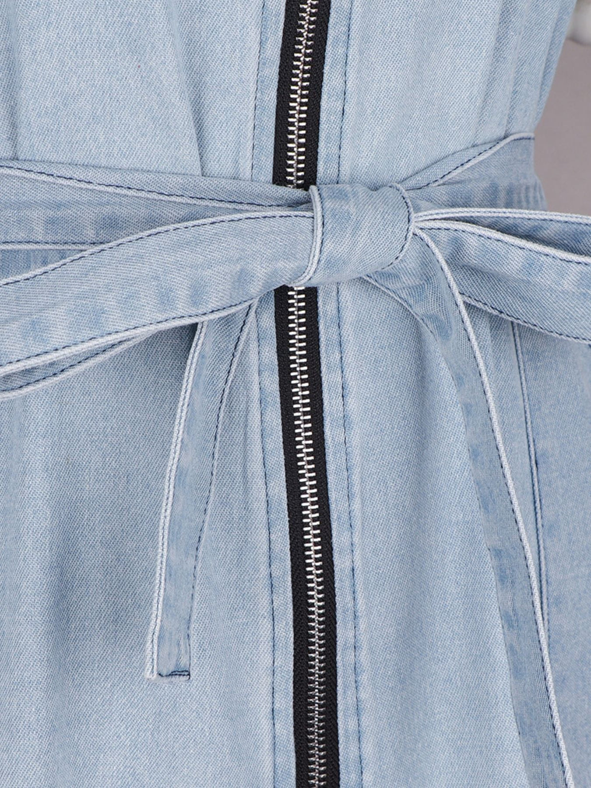 Zip Front Short Sleeve Denim Dress