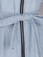 Zip Front Short Sleeve Denim Dress