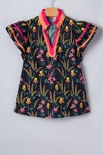 Floral Print Contrast Trim Tiered Ruffled Short Sleeve Blouse