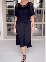 Full Size Openwork Knit Cover Up and Dress Set Plus Size