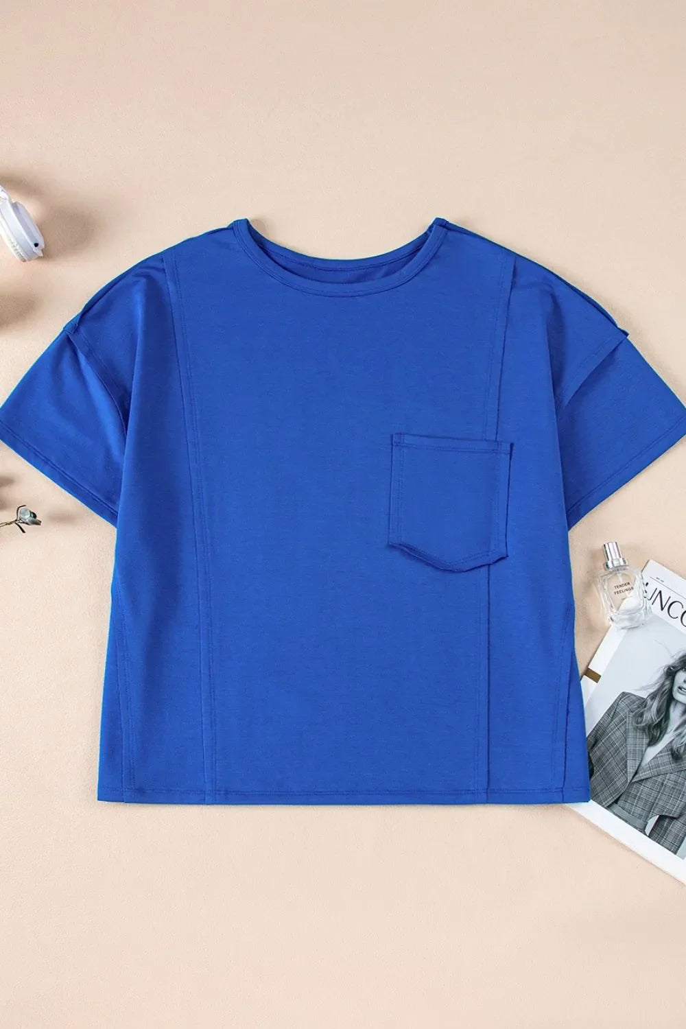 Patched Pocket Exposed Seam Oversize T-shirt