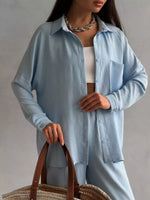Relaxed Fit Shirt and Wide Leg Pants Set