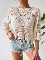 Openwork Round Neck Cover-Up - Ladyez