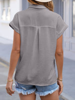 Solid Color Cuffed Short Sleeve Shirt