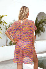 Angel Wings Openwork Contrast Short Sleeve Cover-Up - Ladyez