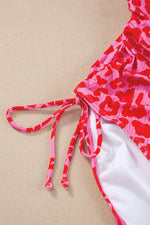 Leopard Cutout Ribbed Side Drawstring One-Piece Swimsuit - Ladyez