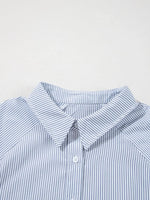 Pinstripe Long Sleeve Smocked Cuffs Button Shirt Collar Blouse