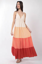 VERY J Color Block Tiered Maxi Cami Dress - Ladyez