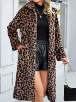 Leopard Print Faux Fur Longline Coat