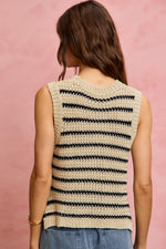 SO ME Low Gauge Textured Stripe Sleeveless Sweater Top
