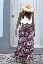 Geometric Print Smocked Waist Maxi Skirt