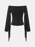 Off-Shoulder Fringe Sleeve T-Shirt