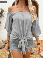 Tied Solid Off-Shoulder Blouse - Ladyez