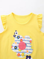 Children's Floral Ruffle Sleeve Top and Striped Shorts Set
