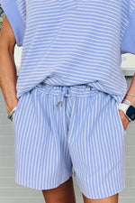 Casual Striped Short Sleeve Top and Shorts Two-Piece Set