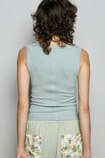 POL Colorful Button Round Neck Ribbed Tank
