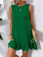 Ruffled Hem Round Neck Sleeveless Dress - Ladyez