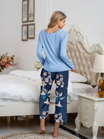 Round Neck Top and Printed Pants Lounge Set - Ladyez