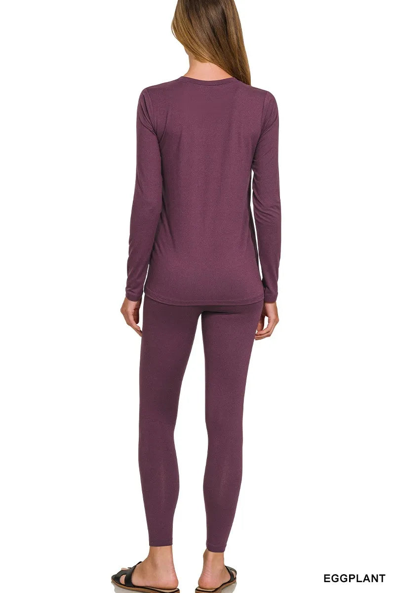 Zenana Microfiber Round Neck Top and Leggings Set