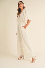 MABLE Fluffy Deep V Neck Wide Leg Jumpsuit - Ladyez