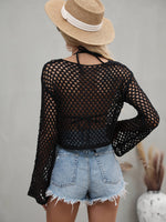 Openwork Flare Sleeve Cropped Cover Up - Ladyez
