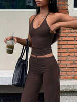 Halter Neck Crop Top and Pants Set