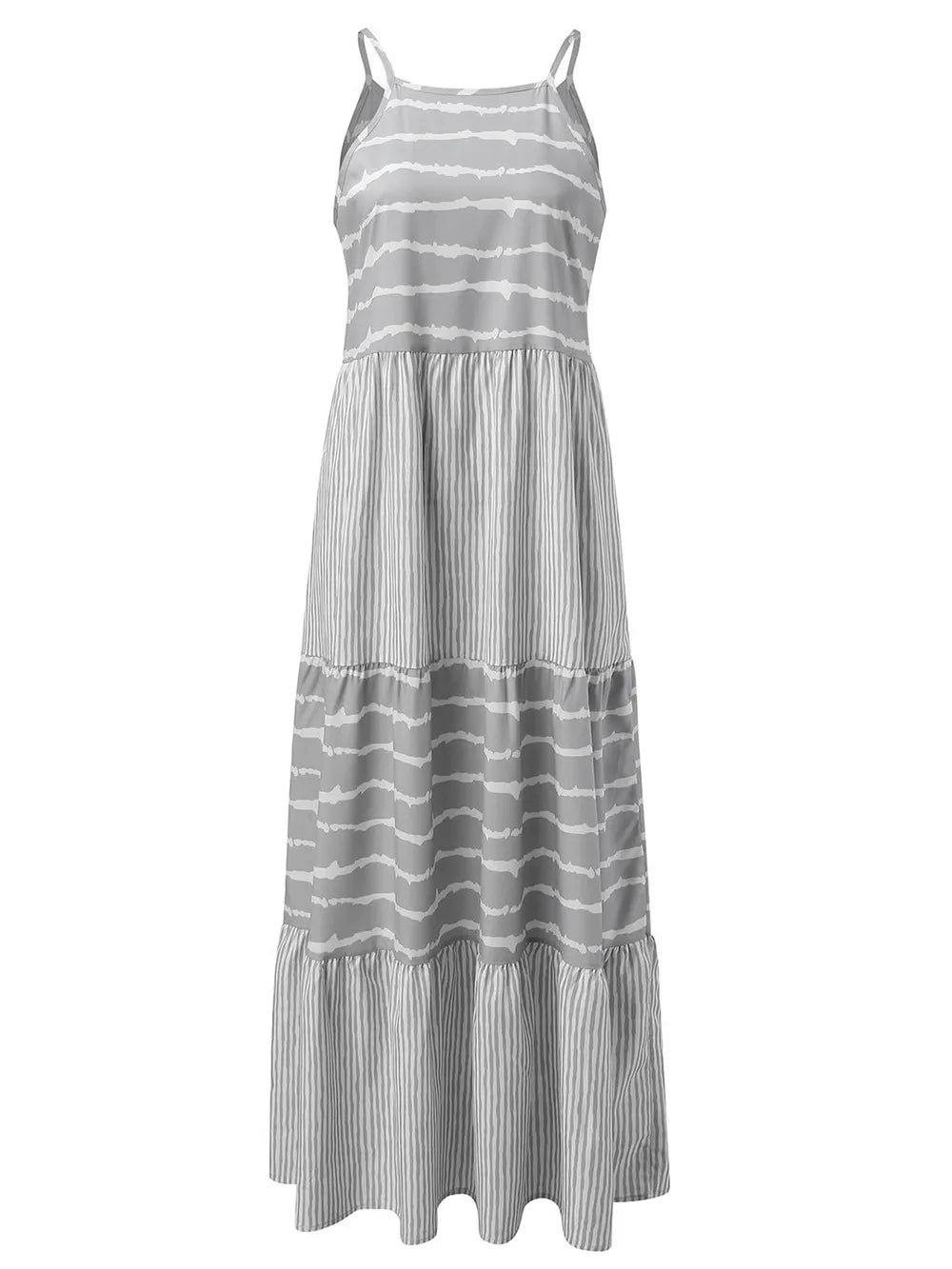 Tiered Striped Sleeveless Cami Dress - Ladyez