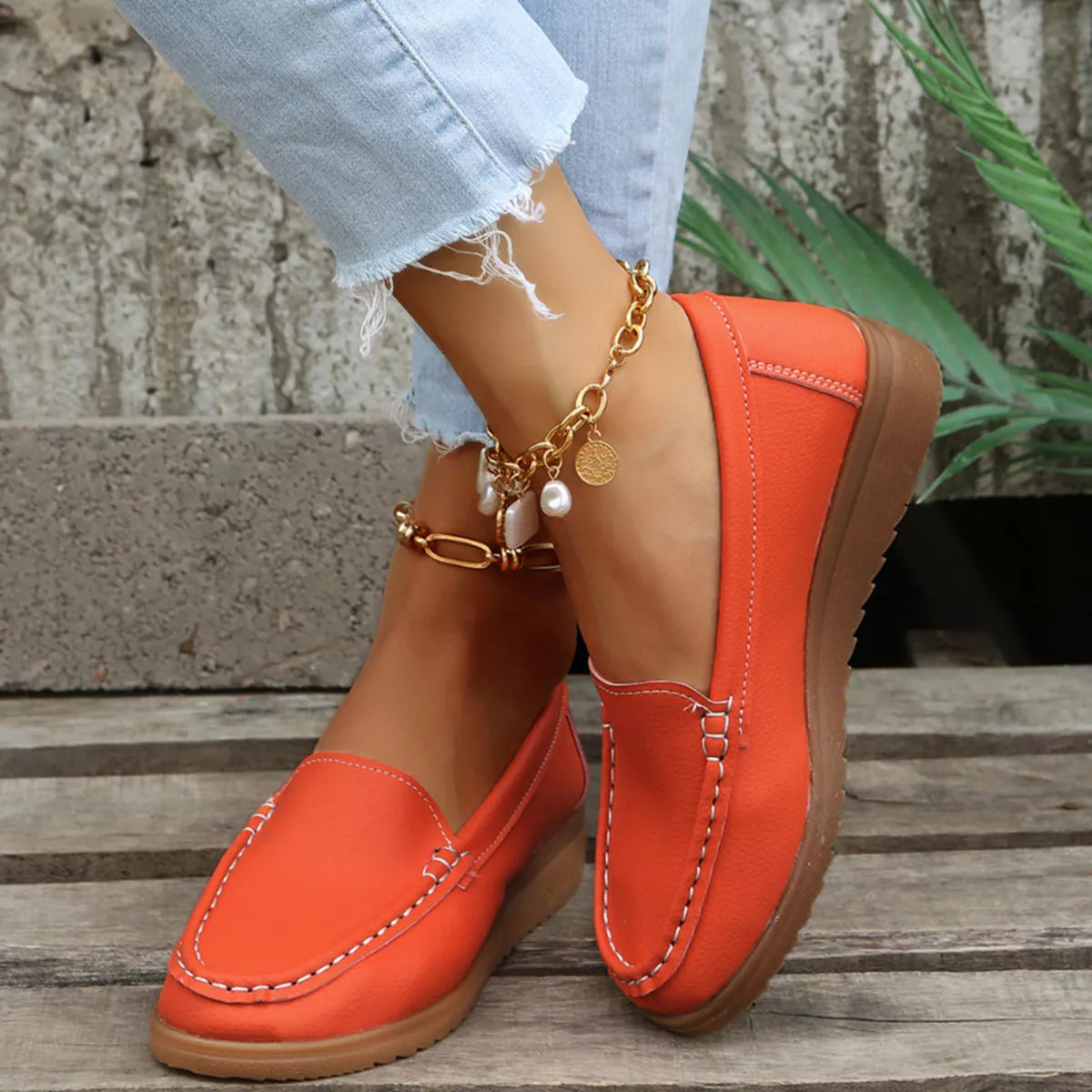 Round Toe Wedge Slip-Ons