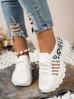 Cutout Leopard Lace Up Mesh Athletic - Ladyez