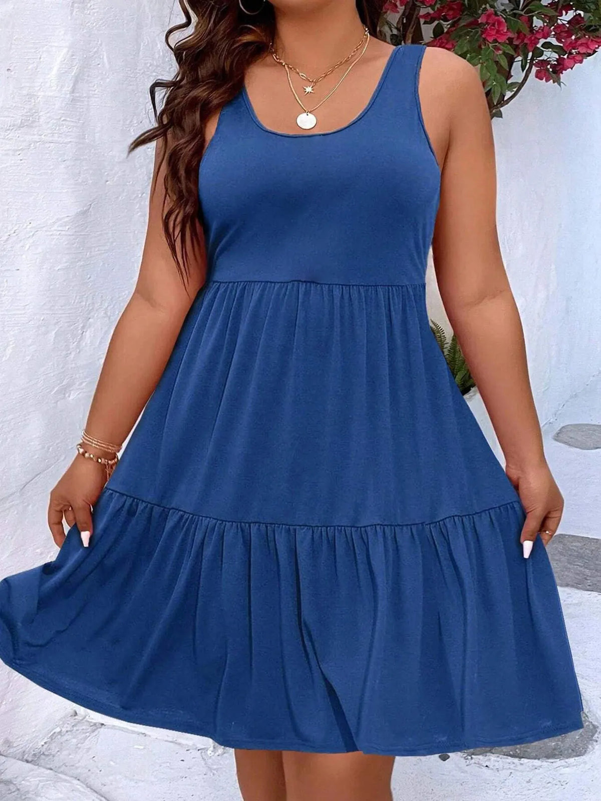 Plus Size Tiered Scoop Neck Tank Dress - Ladyez