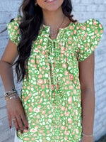 Printed Ruffled Cap Sleeve Blouse